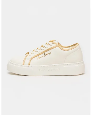 Pantofi sport flatform de piele ecologica, Auriu/Alb murdar