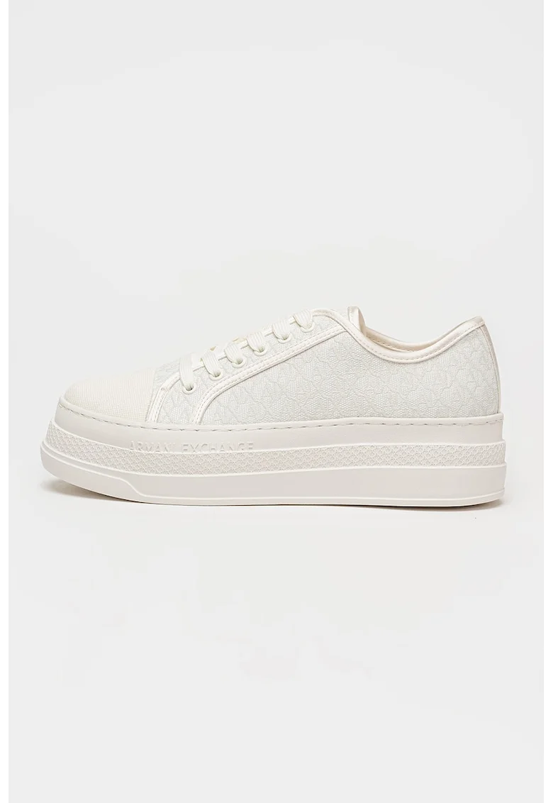 Pantofi sport flatform din material textil, Alb