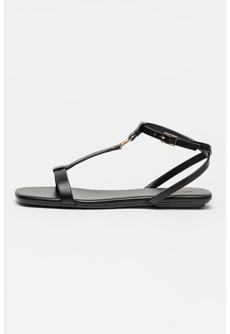 Sandale de piele ecologica cu bareta T, Negru