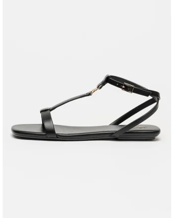 Sandale de piele ecologica cu bareta T, Negru