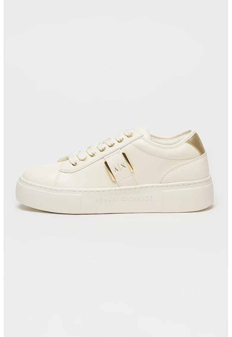 Pantofi sport flatform de piele ecologica, Crem