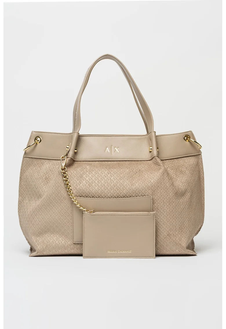Geanta shopper cu model si etui detasabil, Bej inchis