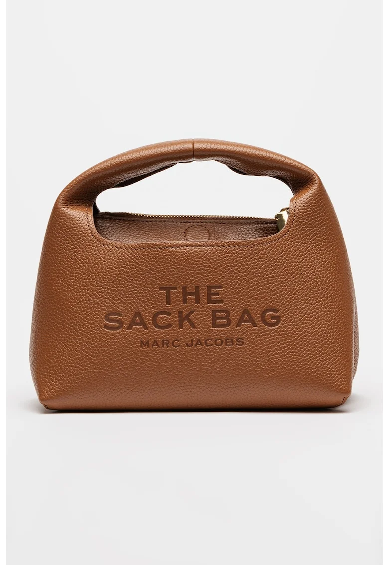 Geanta din piele cu maner si logo stantat The Mini Sack, Caramel