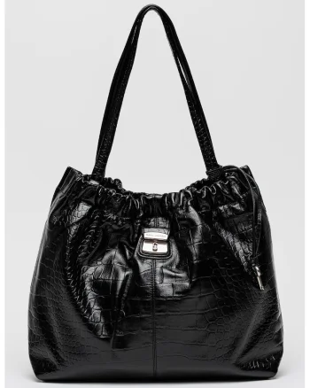 Geanta tote din piele cu aspect de piele de crocodil Cristina, Negru