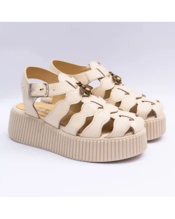 Sandale dama din piele naturala cu accesoriu, crem, Crem