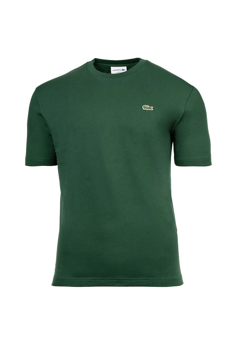Tricou cu decolteu la baza gatului si model monograna discret, Verde