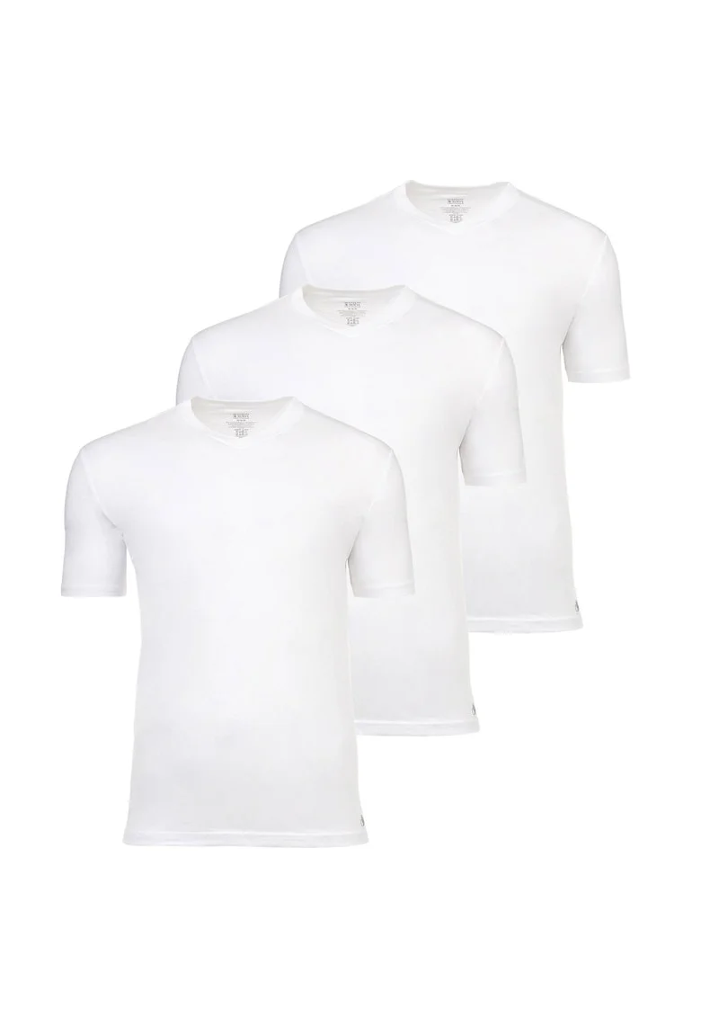 Set de tricouri uni cu decolteu la baza gatului - 3 piese, Alb
