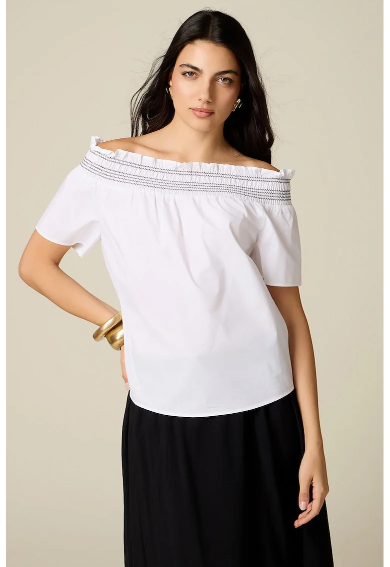 Bluza din bumbac cu decolteu pe umeri, Alb
