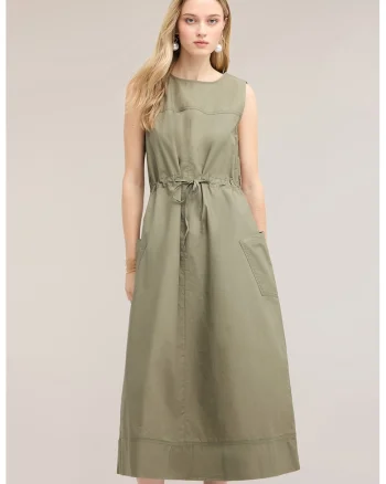Rochie evazata din bumbac cu buzunare, Verde sparanghel