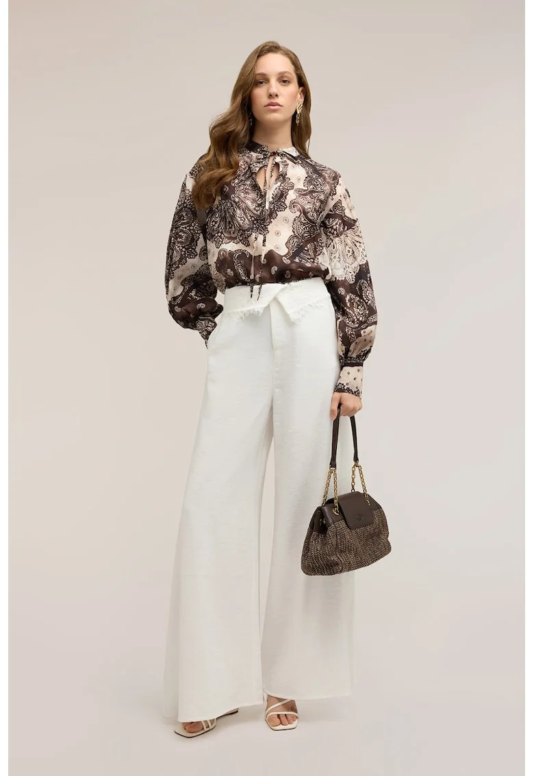 Bluza cu imprimeu paisley, Alb/Maro inchis