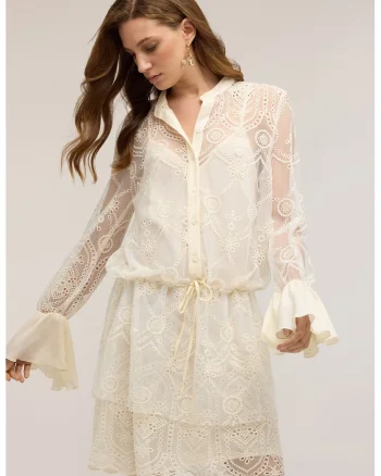 Rochie-camasa din dantela, Alb fildes