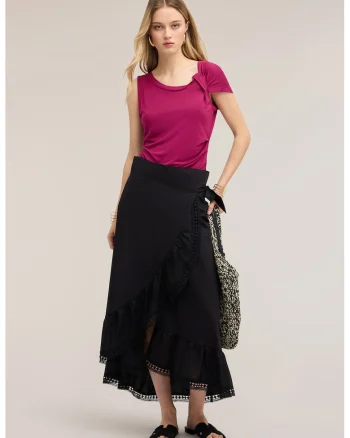 Tricou asimetric cu model uni, Violet tyrian