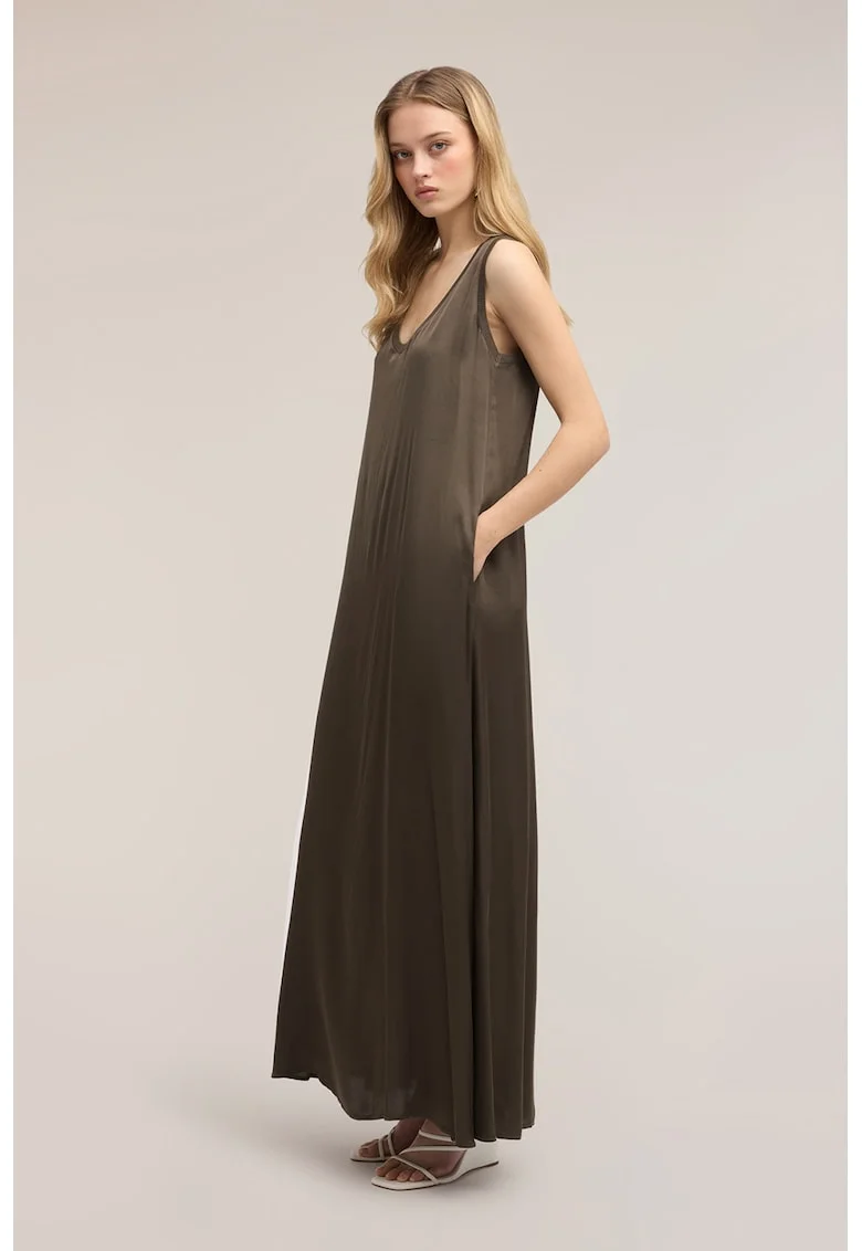 Rochie lunga cu buzunare laterale, Gri inchis