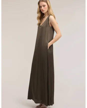 Rochie lunga cu buzunare laterale, Gri inchis
