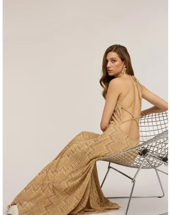 Rochie lunga cu croiala dreapta, Maro camel