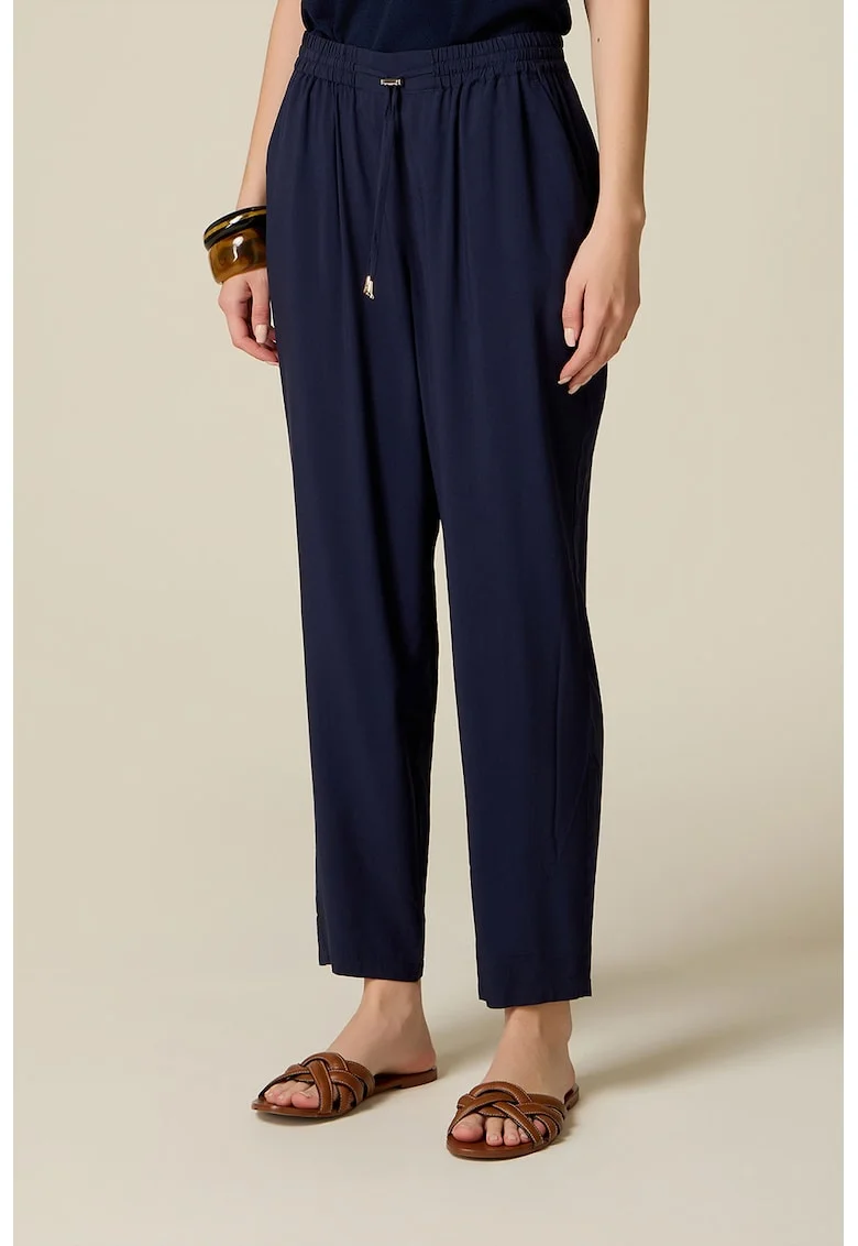 Pantaloni cu snur de ajustare si buzunare laterale, Albastru inchis