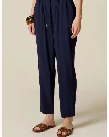 Pantaloni cu snur de ajustare si buzunare laterale, Albastru inchis