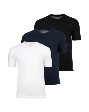 Set de tricouri uni cu decolteu la baza gatului - 3 piese, Alb/Negru/Albastru