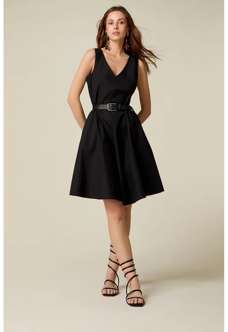 Rochie evazata cu decolteu in V, Negru