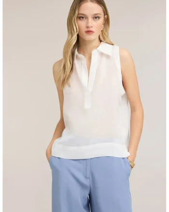 Bluza semitransparenta fara maneci, Alb