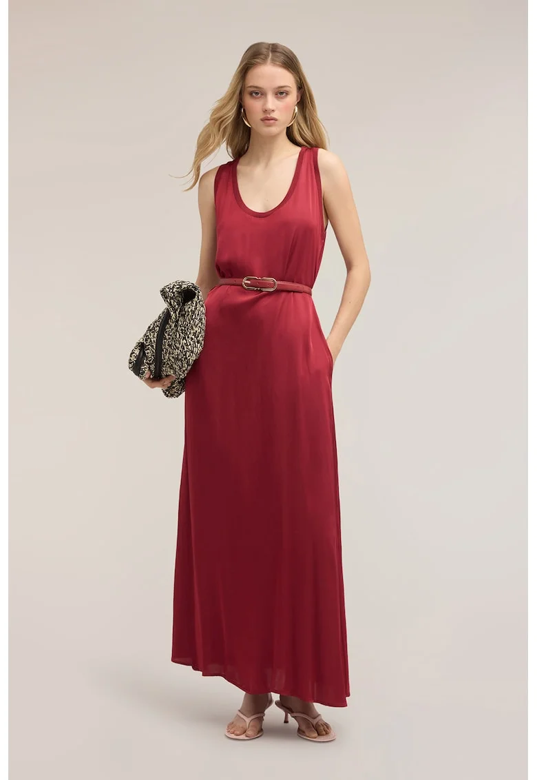 Rochie lunga cu buzunare laterale, Rosu inchis