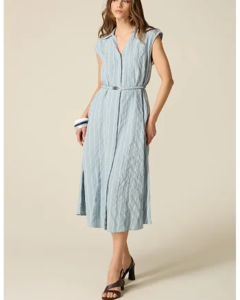 Rochie midi cu dungi, Albastru deschis