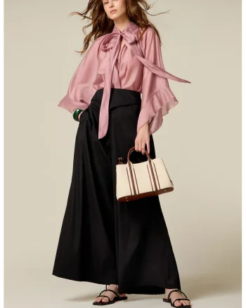 Pantalon palazzo din bumbac, Negru