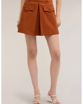 Fusta-pantalon scurta cu buzunare cu clapa, Maro Siena