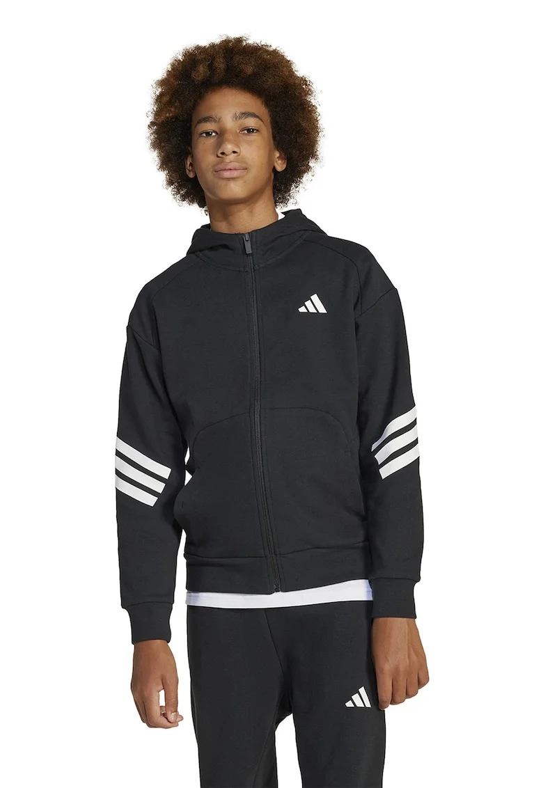 Hanorac cu fermoar si buzunare laterale, Negru/Alb optic