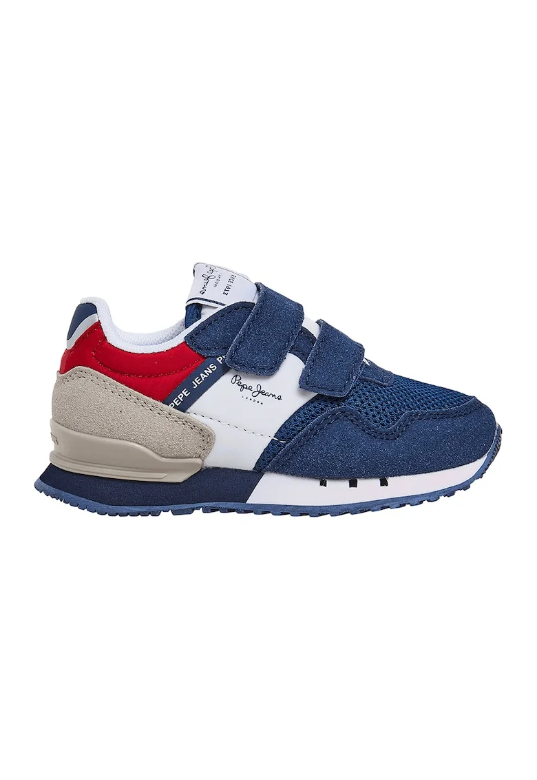 Pantofi sport cu velcro si garnituri de plasa, Rosu/Alb/Bleumarin