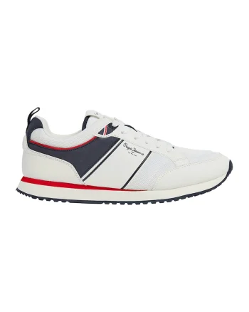 Pantofi sport de piele ecologica si material textil, Alb optic/Bleumarin