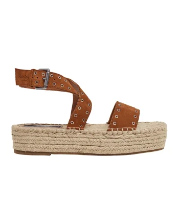 Sandale-espadrile flatform de piele intoarsa, Maro scortisoara