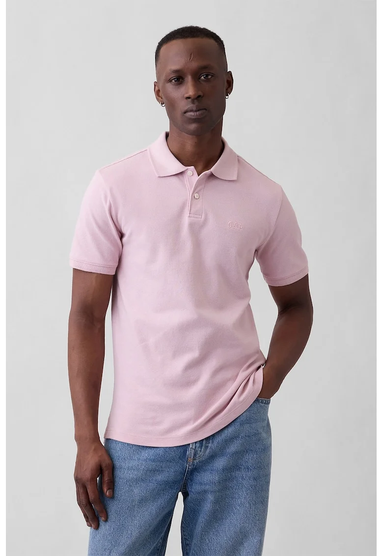 Tricou polo cu logo discret, Roz pastel