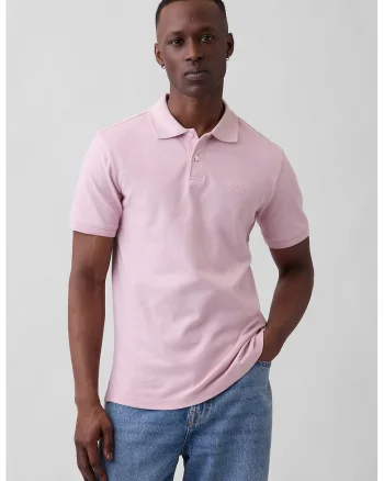 Tricou polo cu logo discret, Roz pastel