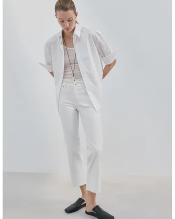 Blugi crop cu design 5 buzunare, Alb