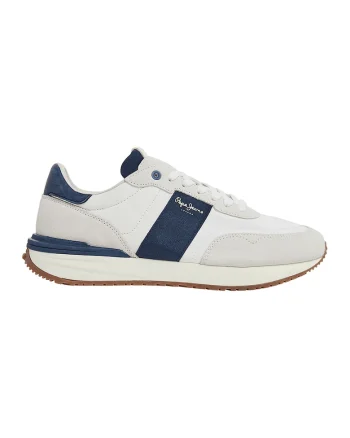 Pantofi sport cu insertii de piele intoarsa, Alb/Albastru inchis