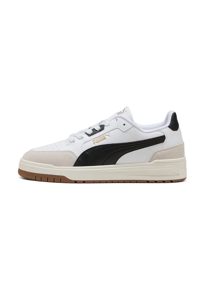 Pantofi sport Shuffle Dowtown cu detalii din piele intoarsa si model unisex, Alb/Negru/Grej