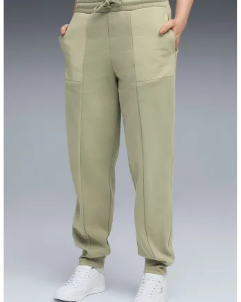 Pantaloni de trening cu buzunare si talie inalta, Verde pal