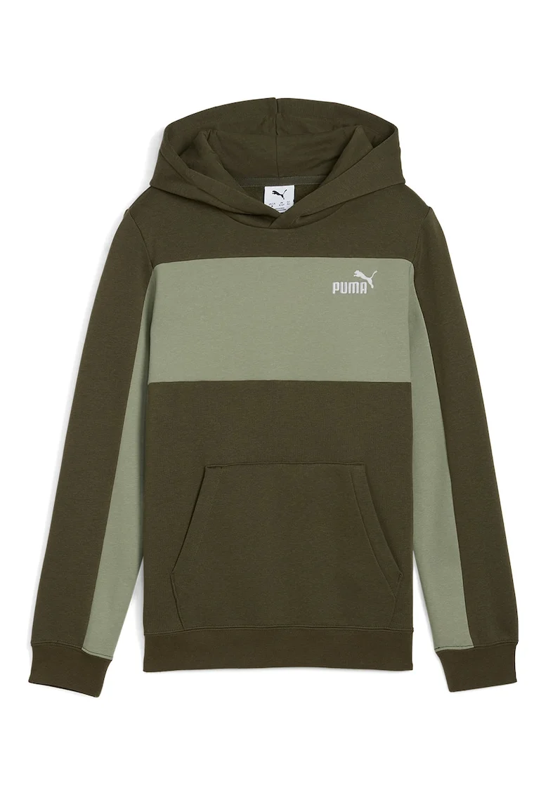 Hanorac cu buzunar kangaroo si model colorblock, Kaki inchis/Verde sparanghel