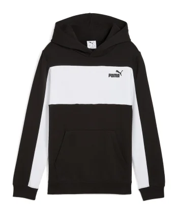 Hanorac cu buzunar kangaroo si model colorblock, Alb/Negru