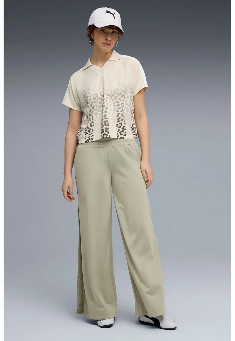Pantaloni cu croiala ampla si garnituri laterale cu capse ESS, Bej deschis