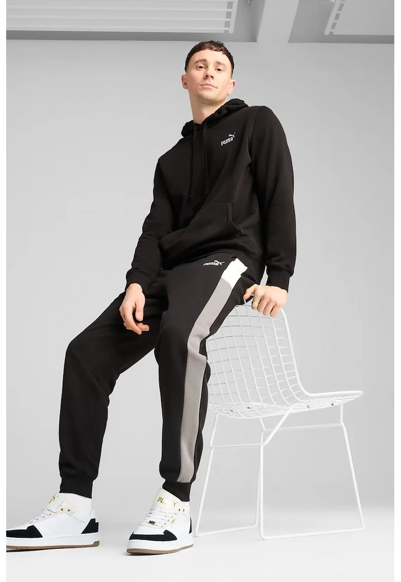 Pantaloni de trening relaxed fit cu benzi contrastante laterale, Negru