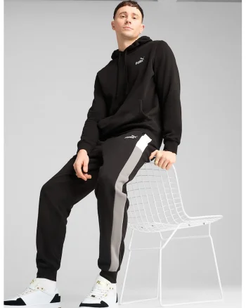 Pantaloni de trening relaxed fit cu benzi contrastante laterale, Negru