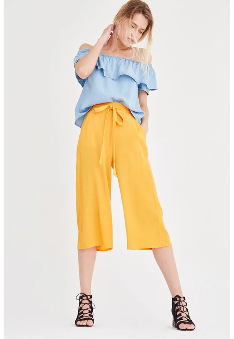 Pantaloni culotte cu snur, Galben sofran