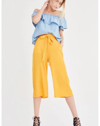 Pantaloni culotte cu snur, Galben sofran