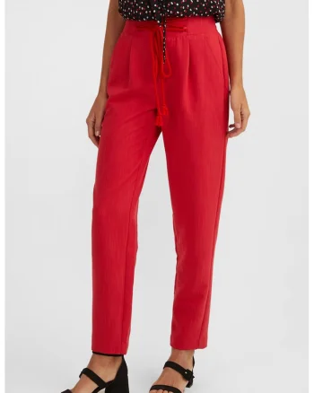 Pantaloni crop cu talie inalta si snur de ajustare, Coral