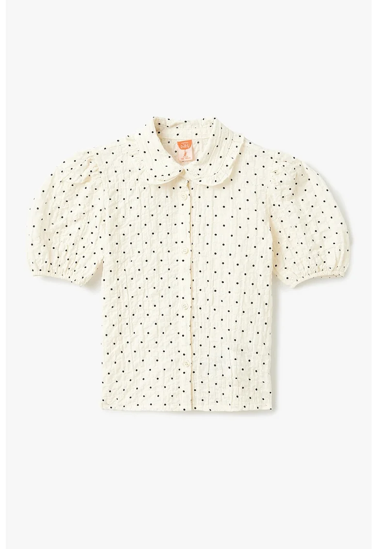Camasa cu model buline si maneci scurte, Crem