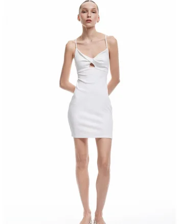 Rochie midi cambrata cu decupaj pe spate, Alb