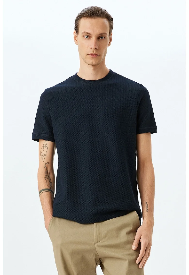 Tricou cu decolteu la baza gatului, din bumbac, Albastru ultramarin