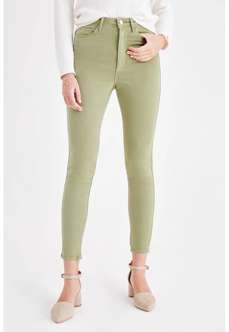 Pantaloni skinny din amestec de modal cu talie inalta, Verde fistic
